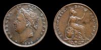 1826 AD., Great Britain, George IV, Farthing, KM 697.