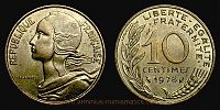 1978 AD., France, Paris mint, 10 Centimes, KM 929.