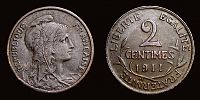 1911 AD., France, 3rd Republic, Paris mint, 2 Centimes, KM 841. 