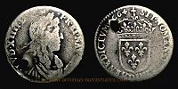 1664 AD.,France, Louis XIV, Lyon mint, 1/12 Ecu, Gad. 116.