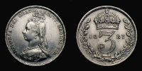 1887 AD., Great Britain, Victoria, Royal Mint, London, 3 Pence, KM 758. 