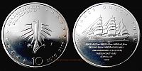 2008 AD., Germany, Federal Republic, 50th anniversary sailor Gorch Fock commemorative, Hamburg mint, 10 Euro, KM 274. 