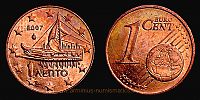 2007 AD., Greece, 1 Lepto / Euro Cent, Athens mint, KM 181. 