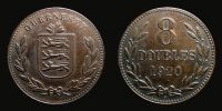 1920 AD., Guernsey, Heaton Mint, Birmingham, 8 Doubles, KM 14.