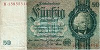 1933-1945 AD., Germany, Third Reich, Reichsbank, Berlin, 50 Reichsmark, Pick 182a/2. A-HÂ·15855514 Obverse 