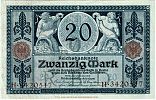 1915 AD., Germany, 2nd Empire, Reichsbank, Berlin, 20 Mark, Pick 63. O-HÂ·3420517 Obverse 