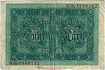 1914 AD., Germany, 2nd Empire, Reichsschuldenverwaltung, Berlin, 50 Mark, Pick 49b. HÂ·Nr5896142 Reverse