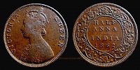 India, British India, 1862 AD., Victoria, Bombay(?) mint, ½ Anna, KM 468. 