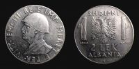 Albania, 1939 AD., Vittorio Emanuele III, Italian Occupation, Rome mint, 2 Lek, KM 32.