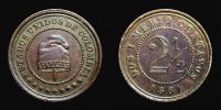 Colombia, 1881 AD., Heaton mint (Birmingham UK), 2Â½ Centavos, KM 180.