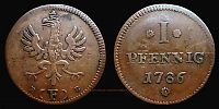 1786 AD., German States, Frankfurt, Frankfurt mint, 1 Pfennig, KM 268.