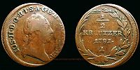 1781 AD., German States, Austria, Habsburg rule, Joseph II, Vienna / Wien mint, ½ Kreutzer, KM 2053. 
