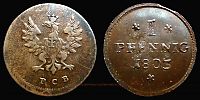 1803 AD., German States, Frankfurt, Frankfurt mint, 1 Pfennig, KM 268.