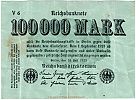 1923 AD., Germany, Weimar Republic, Reichsbank, Berlin, 4th issue, 100000 Mark, printer W. Vobach & Co., Leipzig, Pick 91a. V 6 Obverse