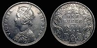 India, British India, 1892 AD., Victoria, Bombay mint, 1 Rupee, KM 492.