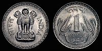 India, Republic, 1976 AD., Bombay mint, 1 Rupee, KM 78.1. 