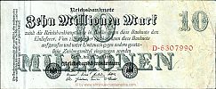 1923 AD., Germany, Weimar Republic, Reichsbank, Berlin, 4th issue, 10000000 Mark, Reichsdruckerei, Berlin, Pick 96. DÂ·6307990 Obverse 