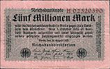 1923 AD., Germany, Weimar Republic, Reichsbank, Berlin, 5th issue, 5000000 Mark, Reichsdruckerei, Berlin, Pick 105/1. HÂ·02320390 Obverse 