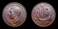 1952 AD., Great Britain, George VI, Royal mint London, Â½ Penny, KM 868.