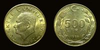 1989 AD., Turkey, Republic, 500 Lira, KM 989.
