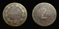 1944 AD., France, Allied Occupation, Philadelphia mint, 2 Francs, KM 905.