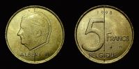 1998 AD., Belgium, Albert II, Brussels mint, 5 Francs, French text type, KM 189.