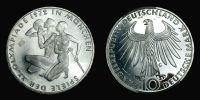 1972 AD., Germany, Federal Republic, Munich Summer Olympic Games commemorative, Karlsruhe mint, 10 Mark, KM 132.