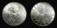 1964 AD., Austria, Franz Grillparzer commemorative, Vienna / Wien mint, 25 Schilling, KM 2895.