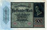 1922 AD., Germany, Weimar Republic, Reichsbank, Berlin, 2nd issue, 500 Mark, Pick 73. E·1565743 Obverse 
