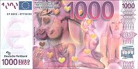 2002-2007 AD., Germany, Federal Republic, 1000 Euro erotic fantasy banknote, by Planet Present Discothekenwerbung from Mainz. Obverse 