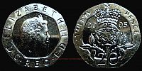 2005 AD., United Kingdom, Elizabeth II, Royal Mint, 20 Pence, KM 990. 