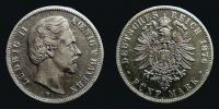 1876 AD., Germany, Munich mint in Bavaria, Ludwig II, 5 Mark, KM 502.