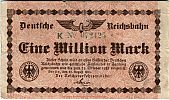 1923 AD., Germany, Weimar Republic, Berlin, Deutsche Reichsbahn, 1.000.000 Mark, Müller/Geiger 002-1a. K 072423 Obverse 