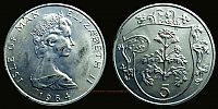 1984 AD., Isle of Man, Elizabeth II, Quincentenary of the College of Arms commemorative, Pobjoy Mint, 5 Pence, KM 114.