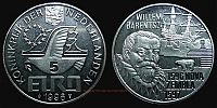 1996 AD., Netherlands, Beatrix, Medallic Coinage, Willem Barentsz wintering in Nova Zembla 500th anniversary commemorative, Utrecht mint, 5 Ecu, KM X 121. 