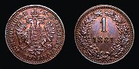 1881 AD., Austria, Austro-Hungarian empire, Hapsburg monarchy, Franz Joseph I, Vienna mint, 1 Kreuzer, KM 2186. 