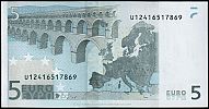 European Union, European Central Bank, Pick 1u. 5 Euro, 2002 AD. Printer: Banque de France, France, L016D2-U12416****** Reverse 