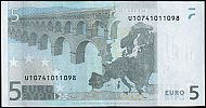 European Union, European Central Bank, Pick 8u.1. 5 Euro, 2009 AD. Printer: Banque de France, France, L028J1-U10741011098 Reverse 