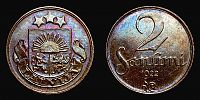 Latvia, 1922 AD., 1st Republic, Huguenin Freres mint (Switzerland), 2 Santimi, KM 2.