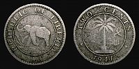 Liberia, 1941 AD., 2 Cents, KM 12a.