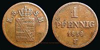 1859 AD., German States, Saxony, Kingdom, Johann, Dresden mint, 1 Pfennig, KM 1184. 