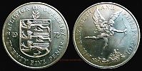 1972 AD., Guernsey, Elizabeth II, 25th Royal Wedding anniversary commemorative, Royal mint, Llantrisant, 25 Pence, KM 26.
