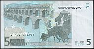 European Union, European Central Bank, Pick 8v.1. 5 Euro, 2009 AD. Printer: FÃ¡brica Nacional de Moneda y Timbre, Spain, M006F6-V08970907297 Reverse 