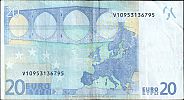 European Union, European Central Bank, Pick 3v, 20 Euro, 2002 AD., Printer: FÃ¡brica Nacional de Moneda y Timbre, Spain, M009D2-V10953136795 Reverse 
