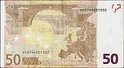 European Union, European Central Bank, Pick 11v.1. 50 Euro, 2005 AD., Printer: FÃ¡brica Nacional de Moneda y Timbre (Spain), M038E1-V40744001002 Reverse 