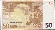 European Union, European Central Bank, Pick 11v.1. 50 Euro, 2005 AD., Printer: FÃ¡brica Nacional de Moneda y Timbre (Spain), M041C4-V43891635514 Reverse 