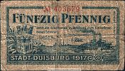 1919 AD., Germany, Weimar Republic, Duisburg, Stadt, Notgeld, currency issue, 50 Pfennig, Tieste 1540.10.06. 403679 Obverse 