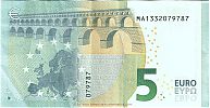 European Union, European Central Bank, Pick 20m. 5 Euro, 2013 AD. Printer: Valora S.A., Carregado, Portugal, M004C5-MA1332079787 Reverse