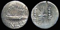 Crawford 544/18, Marc Antony, for Legio V, Denarius, 32-31 BC.