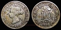 Sri Lanka, 1892 AD., Ceylon, Victoria, Royal Mint (London), 10 Cents, KM 94. 
